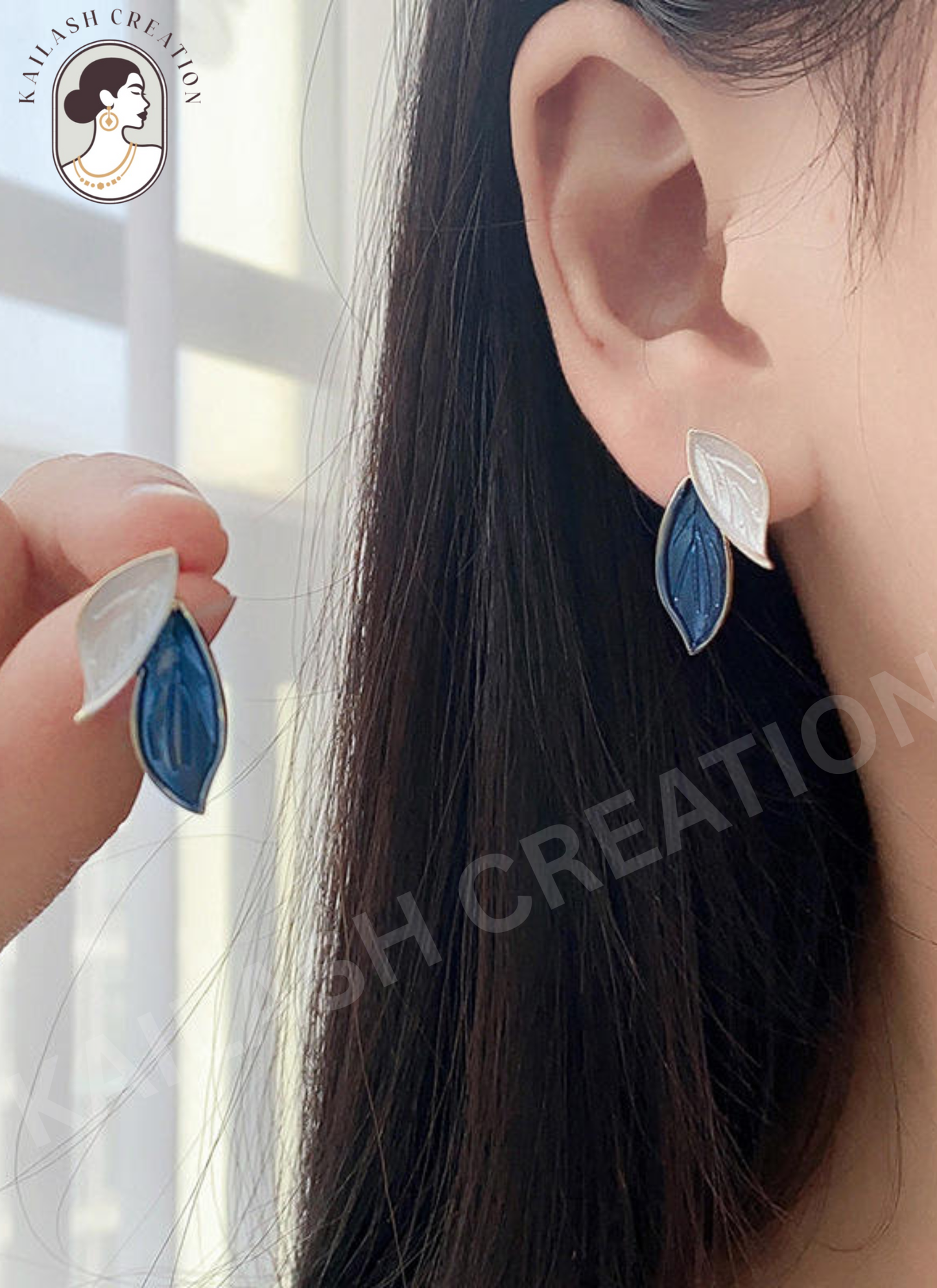 Blue & White Leaf Dangle Earrings for Women and Girls stylish
