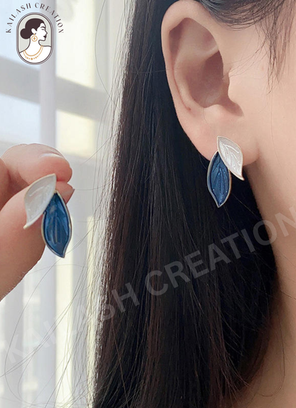 Blue & White Leaf Dangle Earrings for Women and Girls stylish