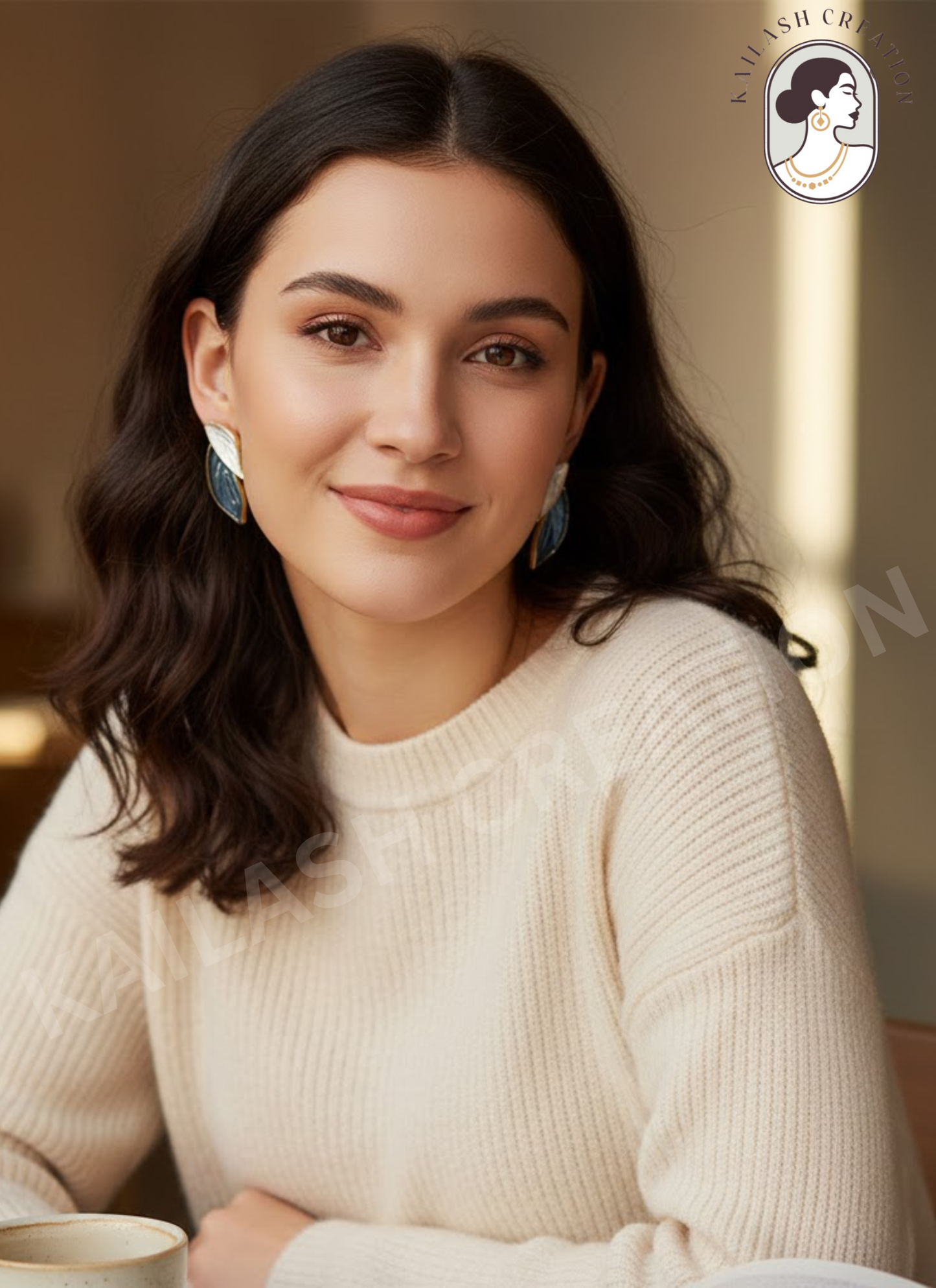 Blue & White Leaf Dangle Earrings for Women and Girls stylish