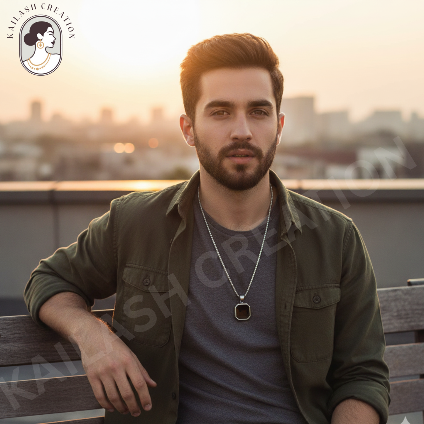 Anti Tarnish Stainless Steel Black Geometric Pendant Chain for Men and Boys