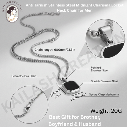 Anti Tarnish Stainless Steel Black Geometric Pendant Chain for Men and Boys