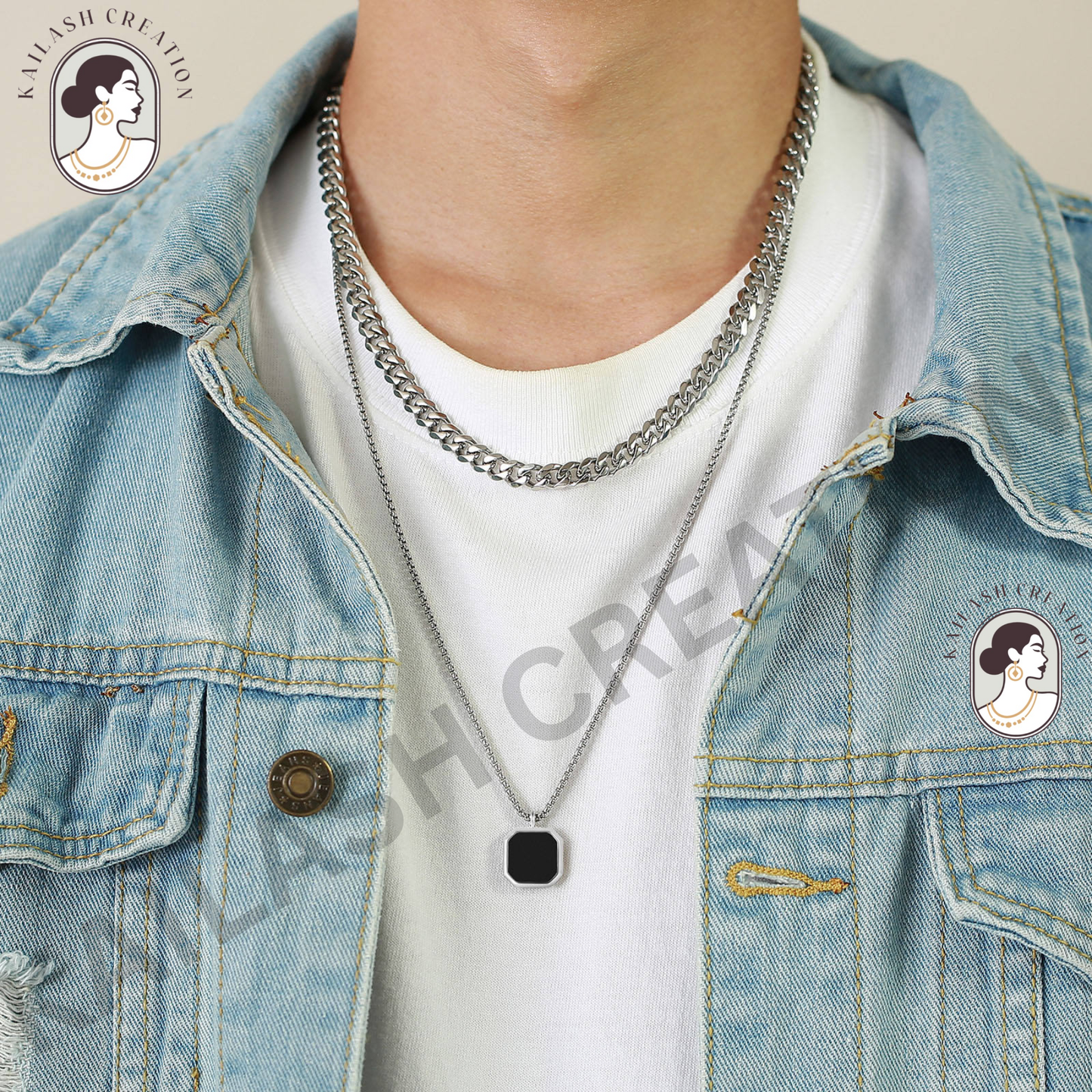 Anti Tarnish Stainless Steel Black Geometric Pendant Chain for Men and Boys