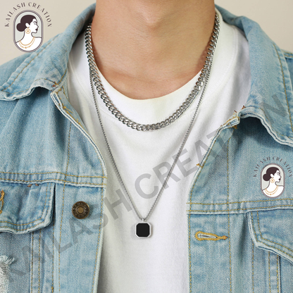Anti Tarnish Stainless Steel Black Geometric Pendant Chain for Men and Boys