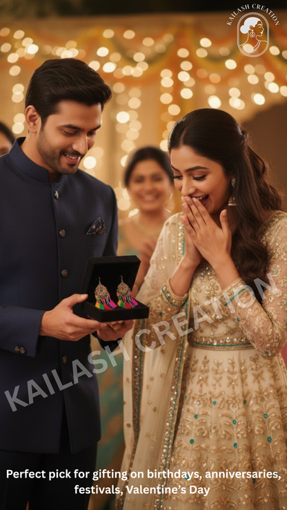 Multicolor Boho Feather Jhumki Earrings for Women and Girls Stylish