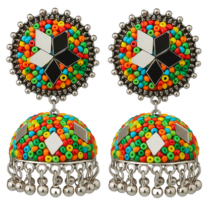 Multicolor Jhumki Earrings with Mirror Work and Ghungroos