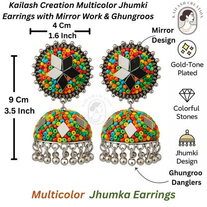 Multicolor Jhumki Earrings with Mirror Work and Ghungroos