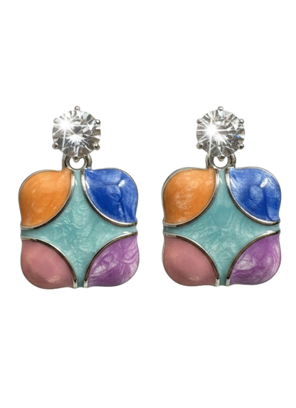 Crystal Top Enamel Party Statement Earrings for Women