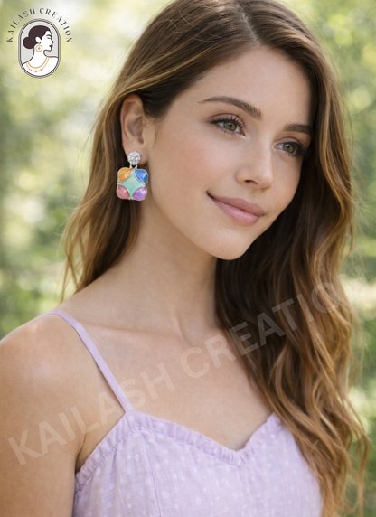 Crystal Top Enamel Party Statement Earrings for Women