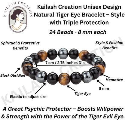 Hematite & Black Obsidian Triple Protection Bracelet for Men & Women