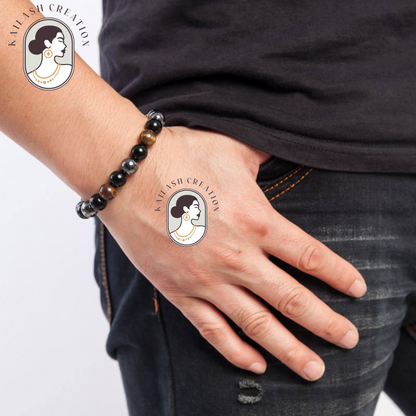 Unisex Tiger Eye Triple Protection Bracelet with Hematite & Black Obsidian