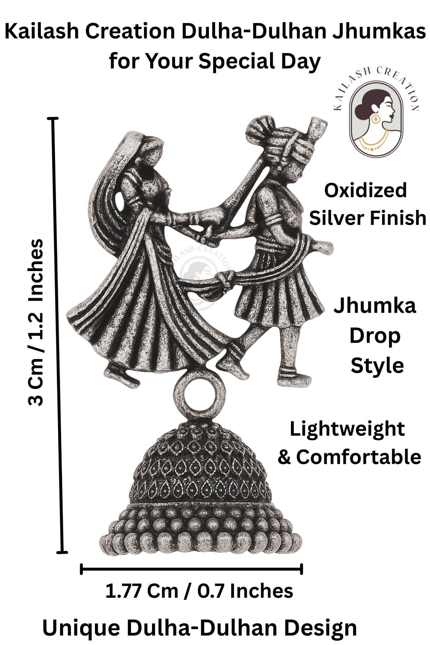 Dulha Dulhan Oxidized Silver Jhumki Earrings for Women