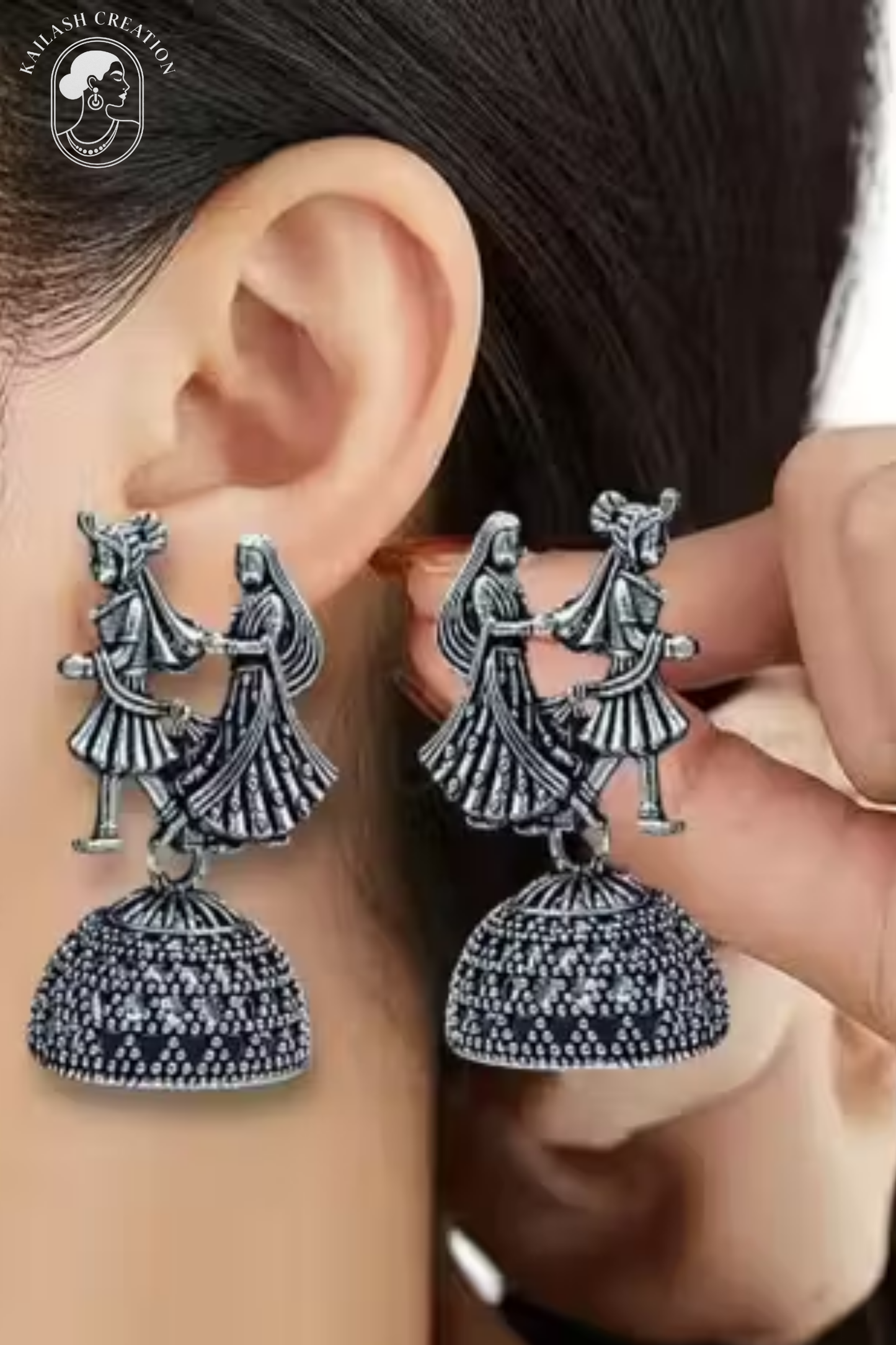 Dulha Dulhan Oxidized Silver Jhumki Earrings for Women