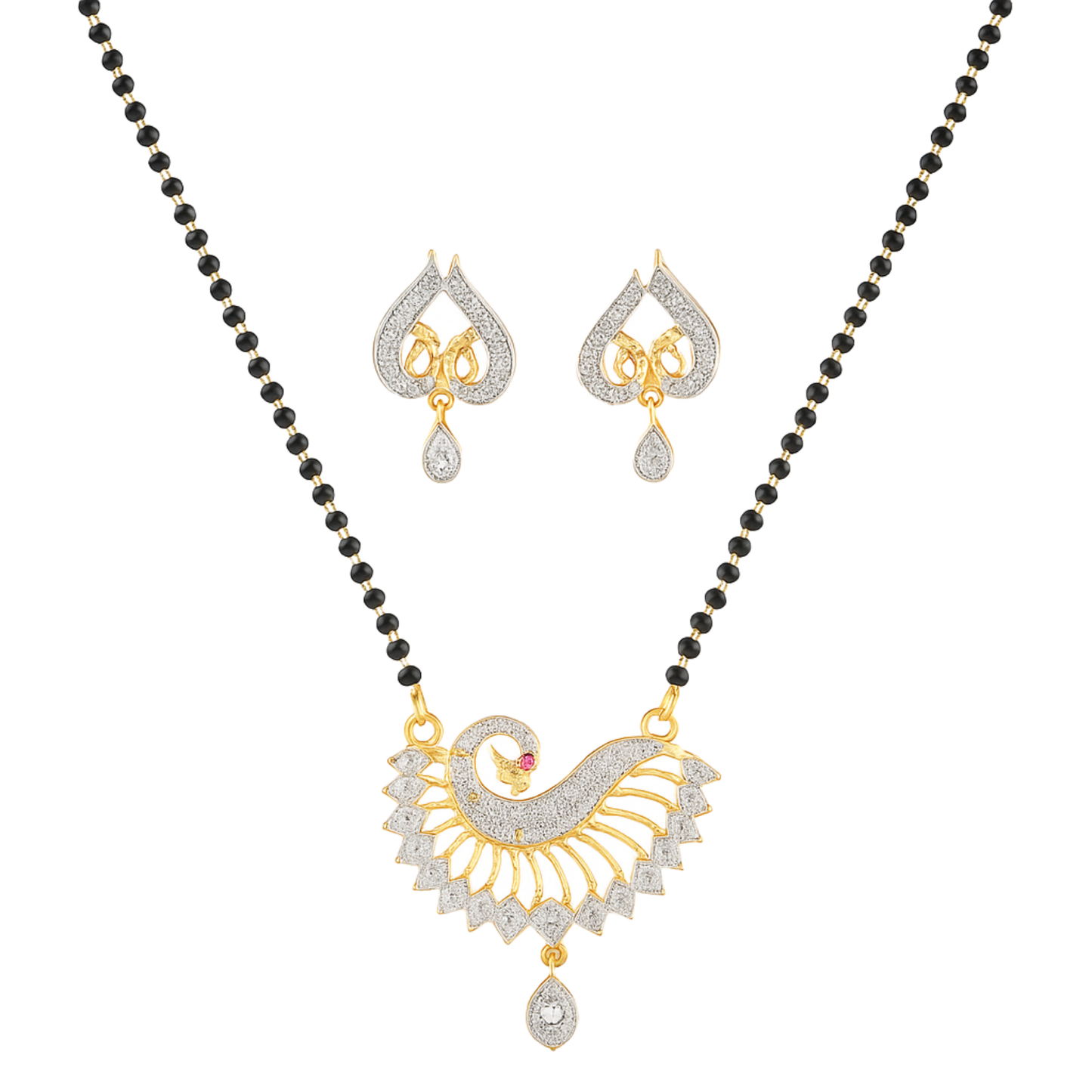 Peacock Design Mangalsutra with Matching Earrings Designer Mangalsutra