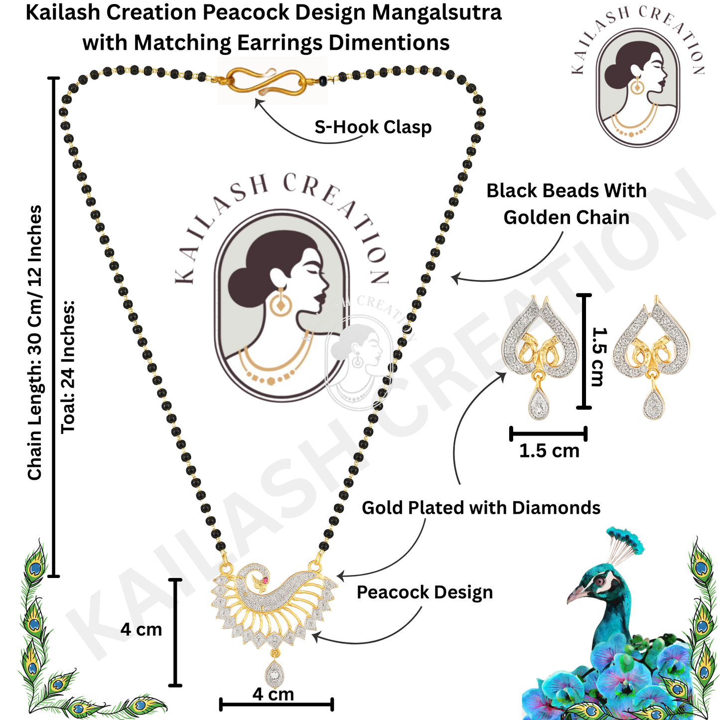 Peacock Design Mangalsutra with Matching Earrings Designer Mangalsutra