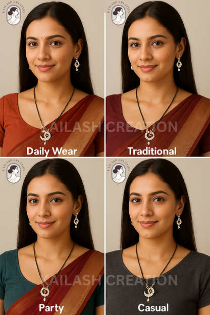 Peacock Design Mangalsutra with Matching Earrings Designer Mangalsutra
