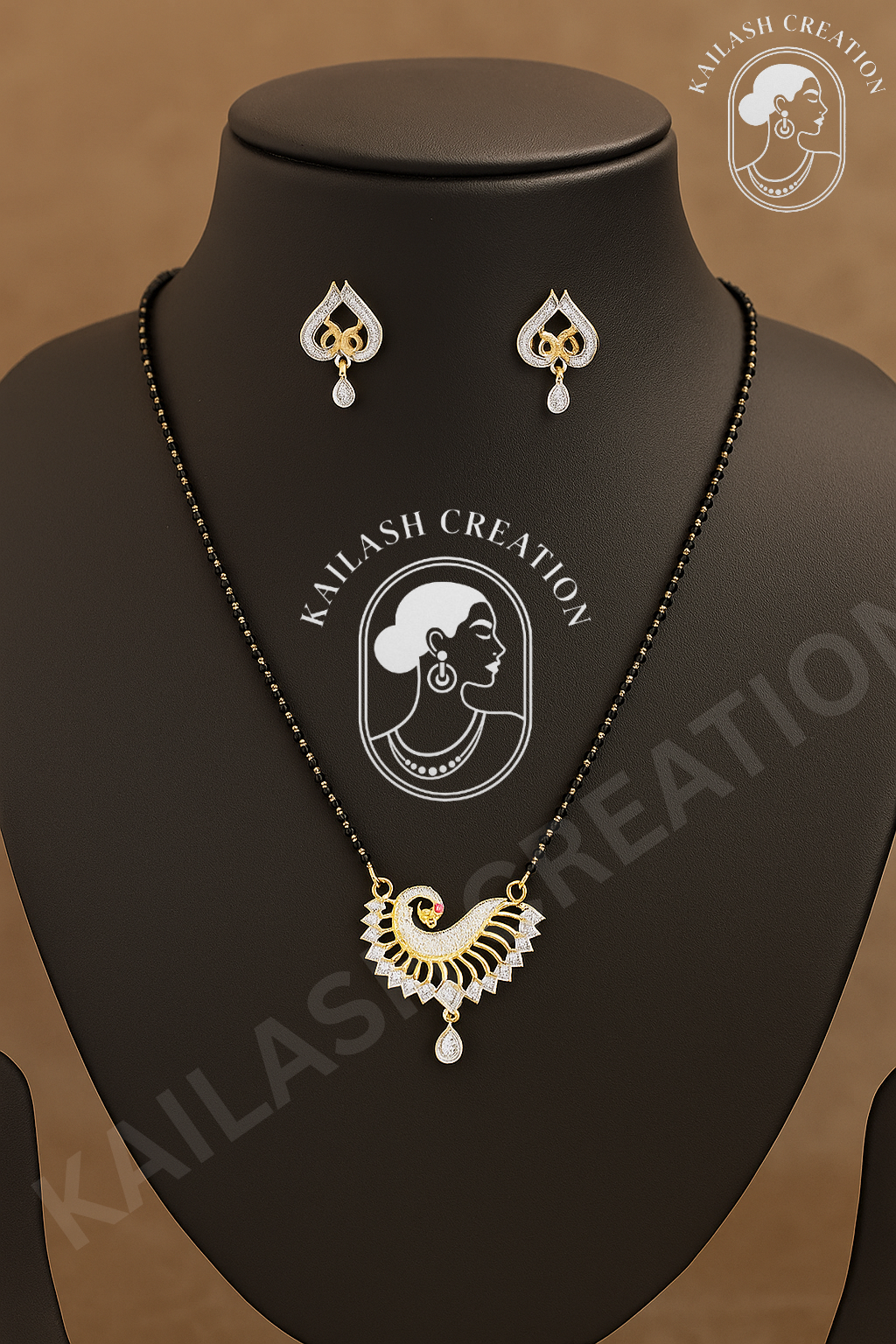 Peacock Design Mangalsutra with Matching Earrings Designer Mangalsutra