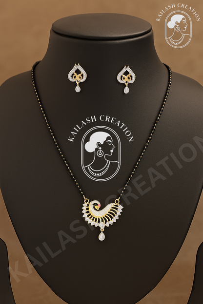 Peacock Design Mangalsutra with Matching Earrings Designer Mangalsutra