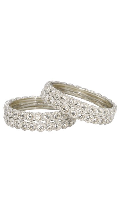 Silver Pearl Beaded Diamond Look Bangles Combo of 4 for Women