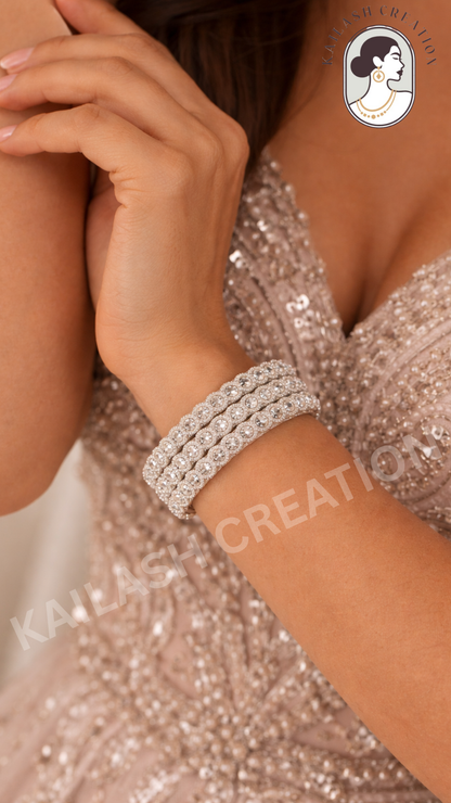 Silver Pearl Beaded Diamond Look Bangles Combo of 4 for Women