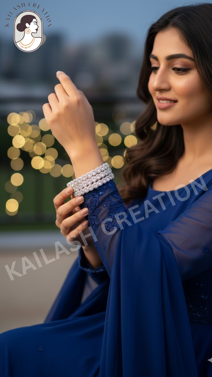 Silver Pearl Beaded Diamond Look Bangles Combo of 4 for Women