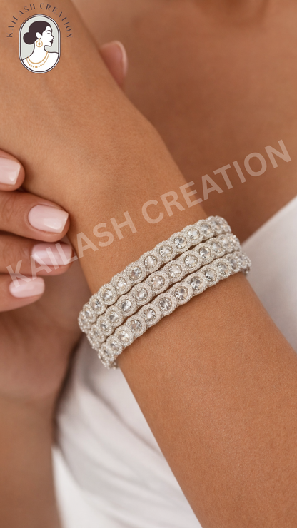 Silver Pearl Beaded Diamond Look Bangles Combo of 4 for Women
