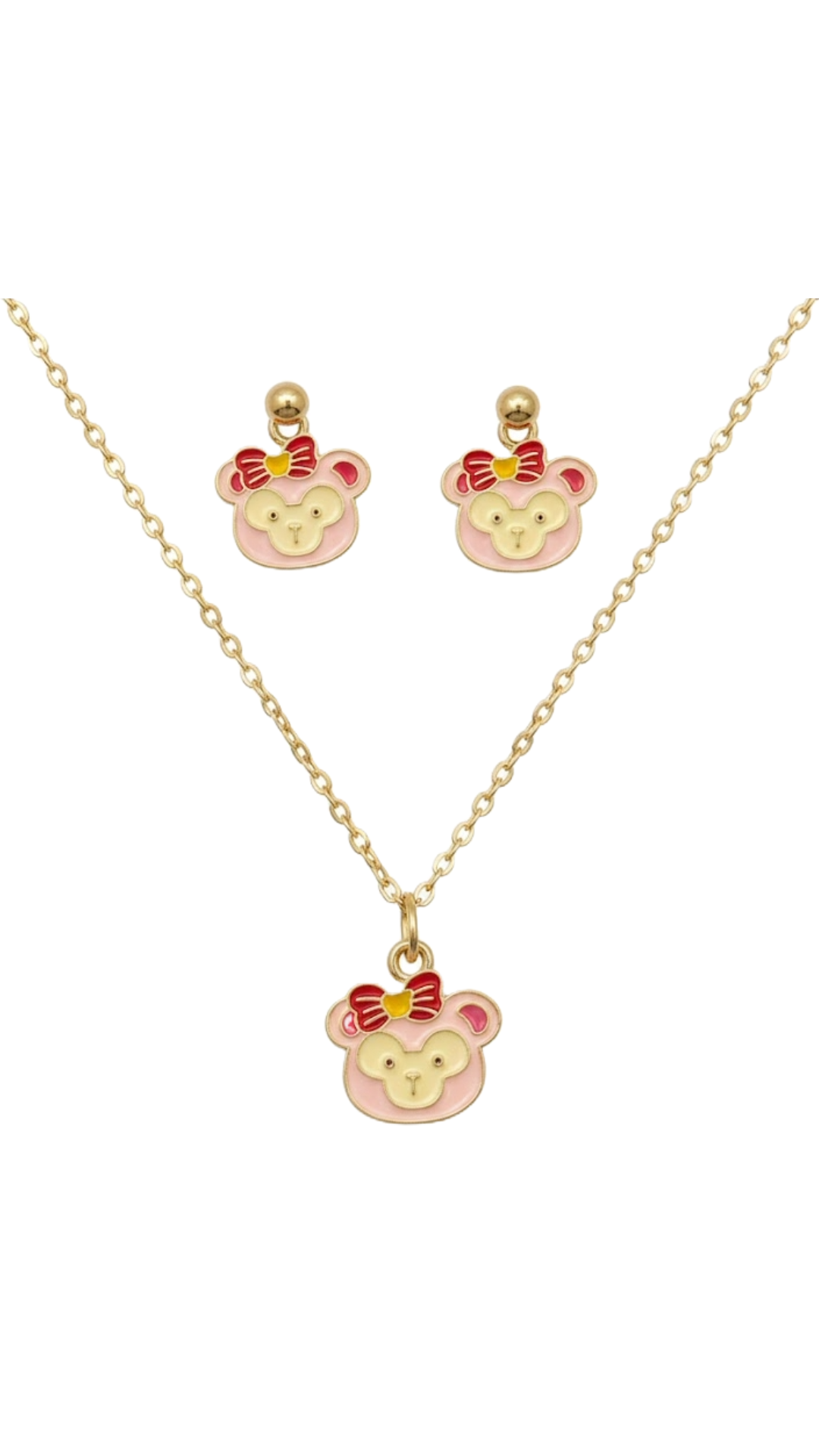 Cute Bear Pendant Necklace & Earring Set for Girls | Gold Plated Fashion Jewelry