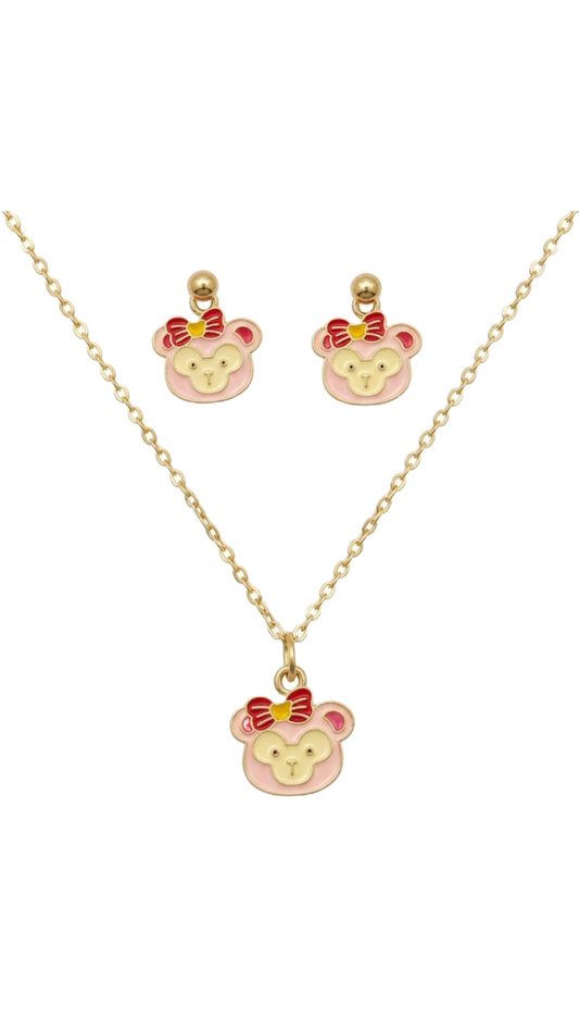 Cute Bear Pendant Necklace & Earring Set for Girls | Gold Plated Fashion Jewelry