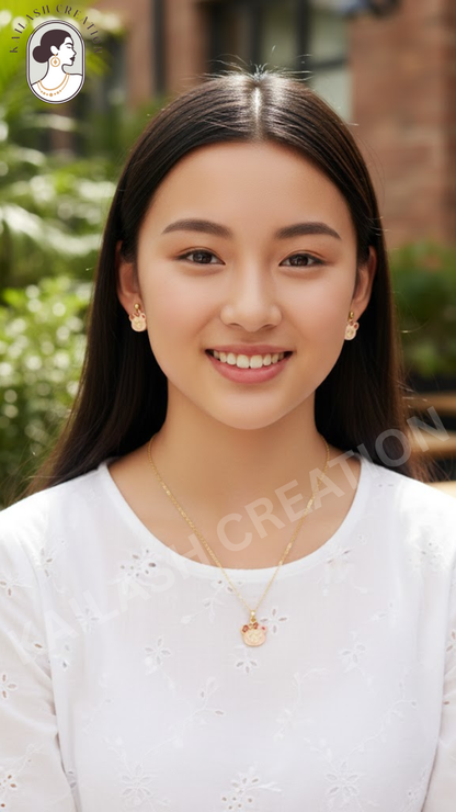 Cute Bear Pendant Necklace & Earring Set for Girls | Gold Plated Fashion Jewelry