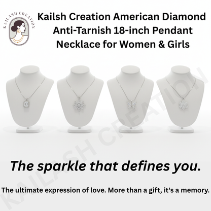 Sunburst Flower CZ Diamond 18 inches Silver Plated Chain Pendant for women and Girls