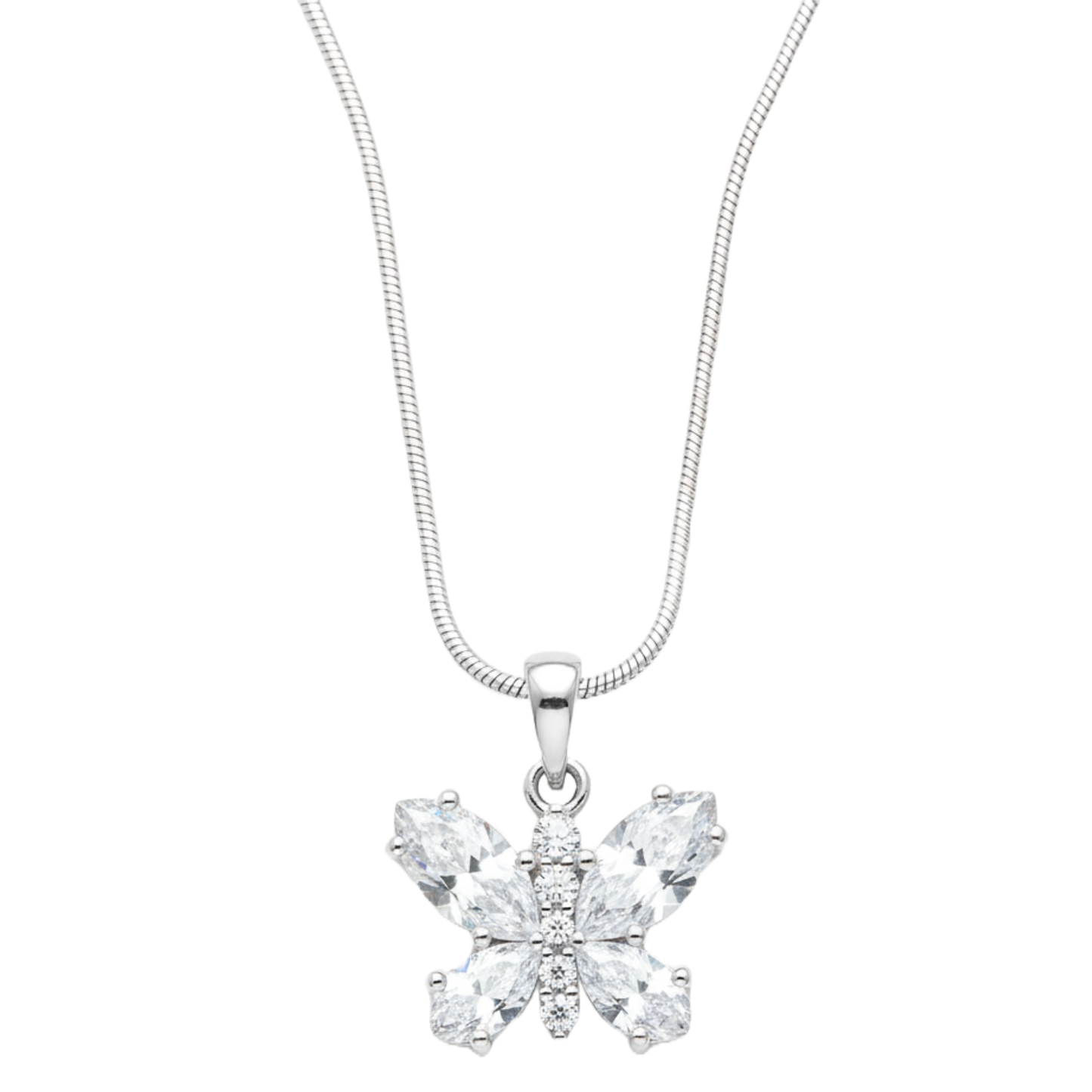 Butterfly Grace CZ Diamond 18 inches Silver Plated Chain Pendant for women and Girls
