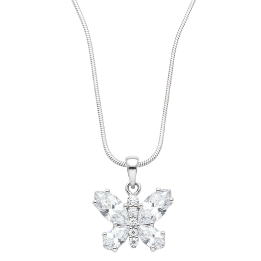 Butterfly Grace CZ Diamond 18 inches Silver Plated Chain Pendant for women and Girls