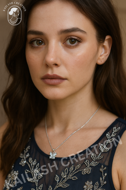 Butterfly Grace CZ Diamond 18 inches Silver Plated Chain Pendant for women and Girls