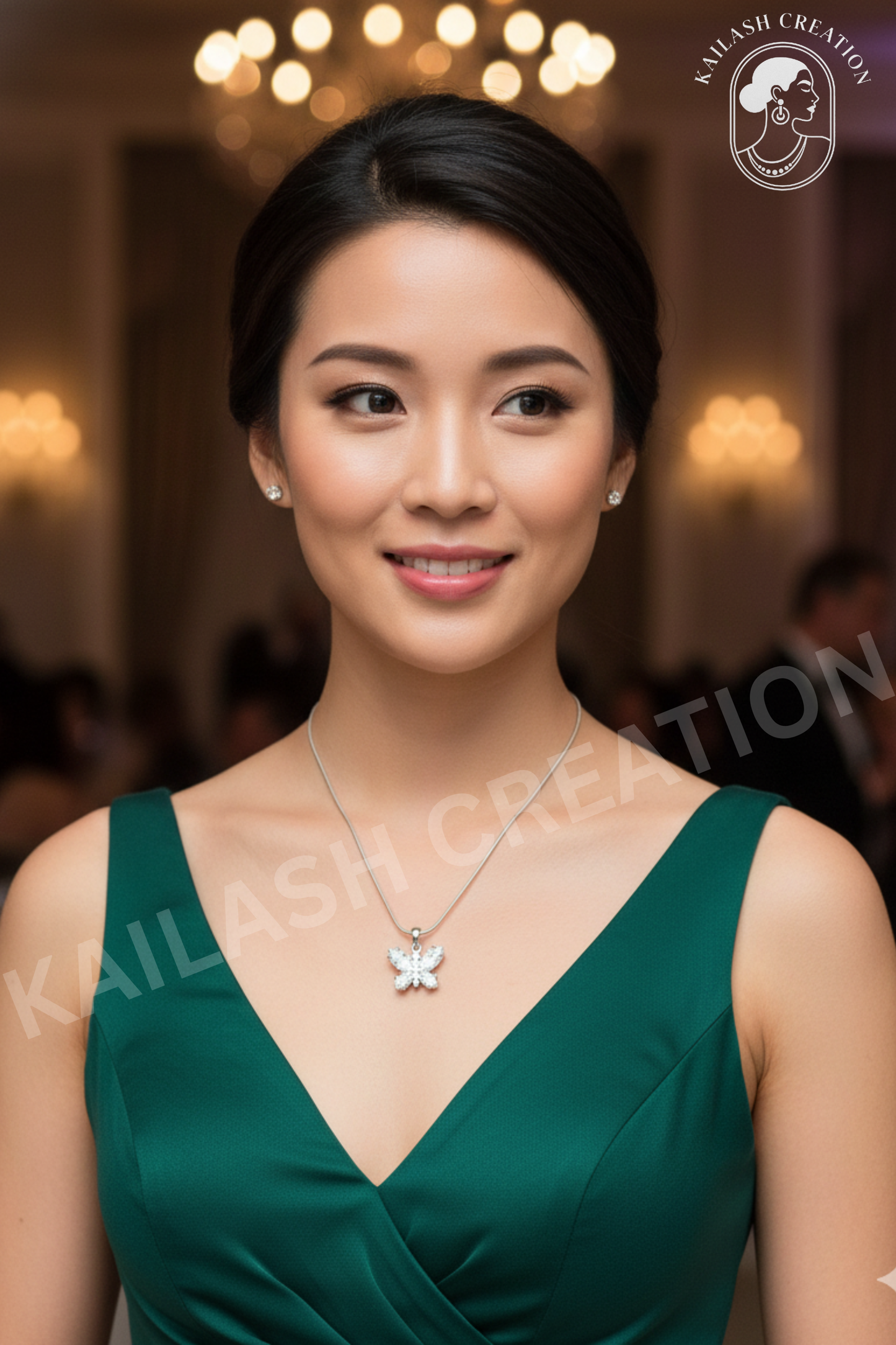 Butterfly Grace CZ Diamond 18 inches Silver Plated Chain Pendant for women and Girls