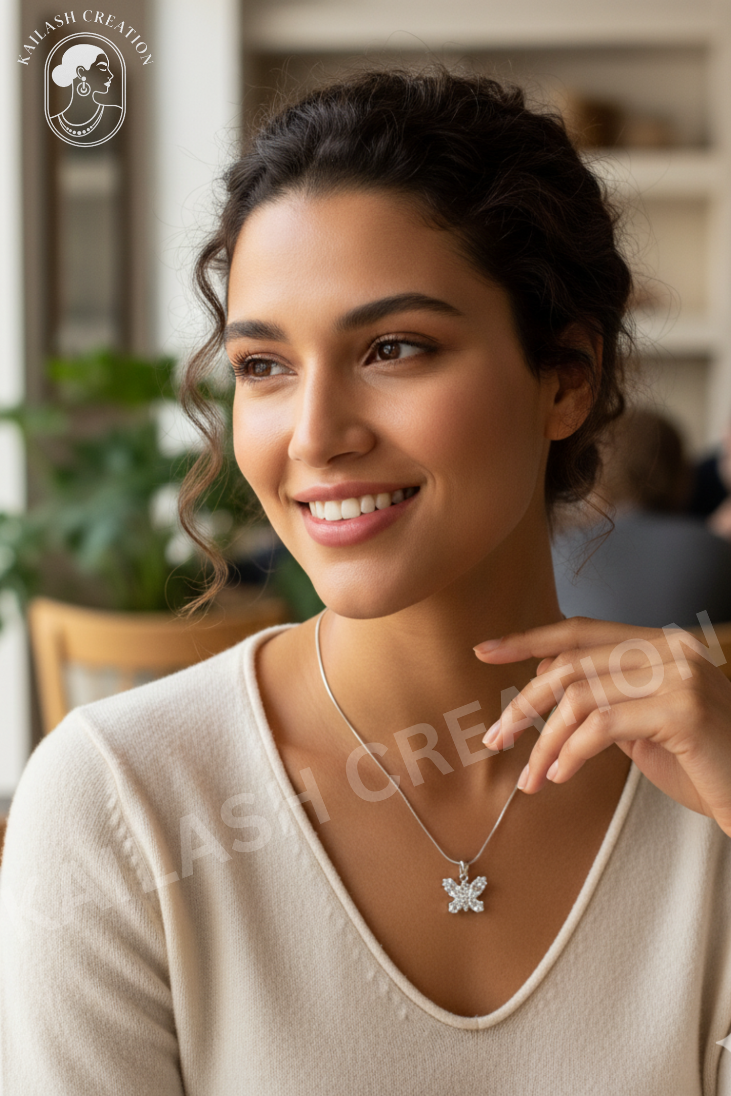 Butterfly Grace CZ Diamond 18 inches Silver Plated Chain Pendant for women and Girls