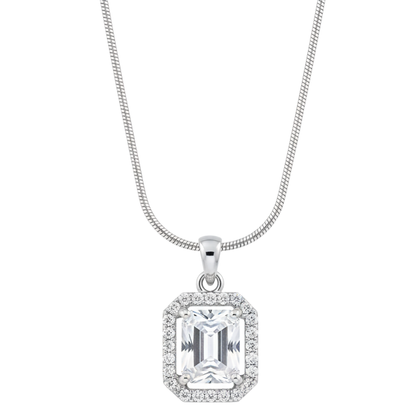 Halo Cut Designs CZ Diamond 18 inches Silver Plated Chain Pendant for women and Girls