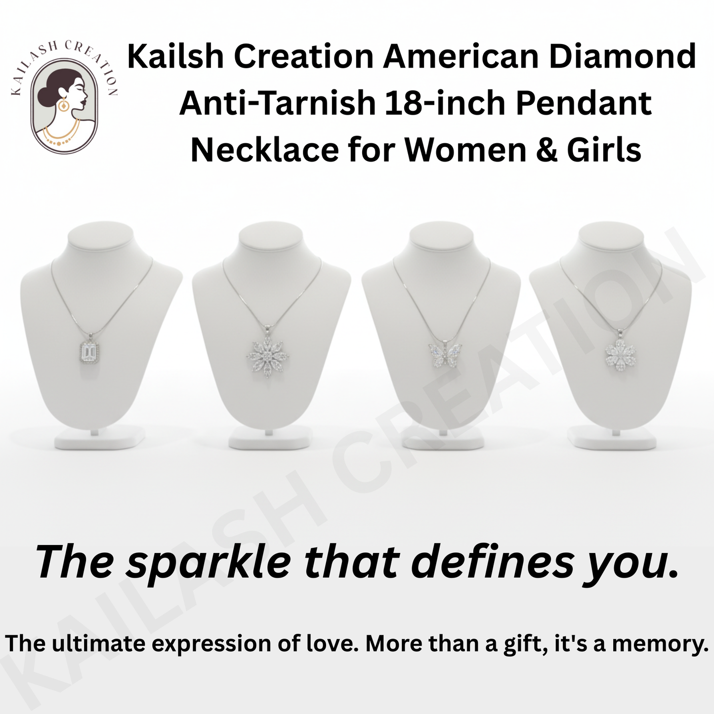 Halo Cut Designs CZ Diamond 18 inches Silver Plated Chain Pendant for women and Girls