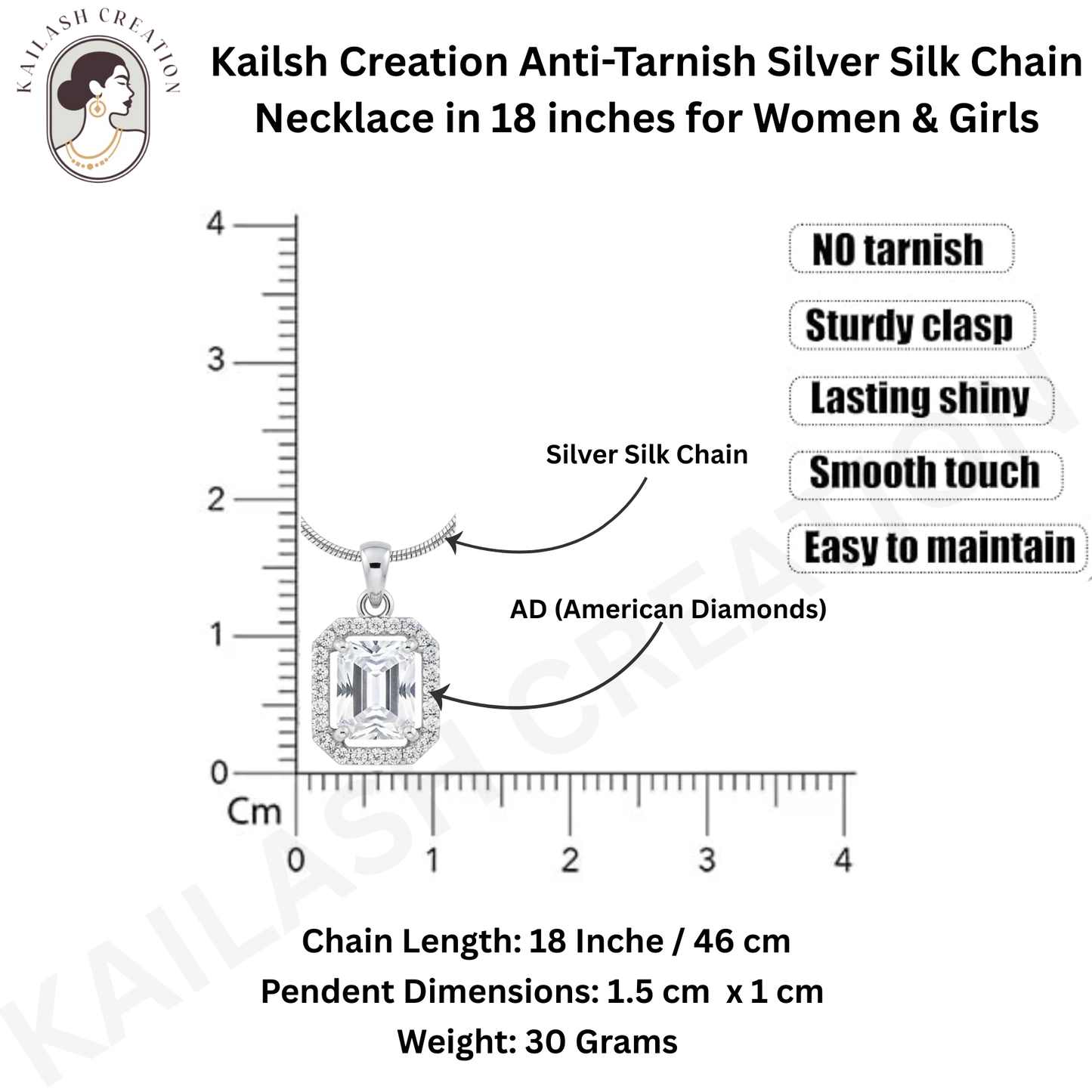 Halo Cut Designs CZ Diamond 18 inches Silver Plated Chain Pendant for women and Girls