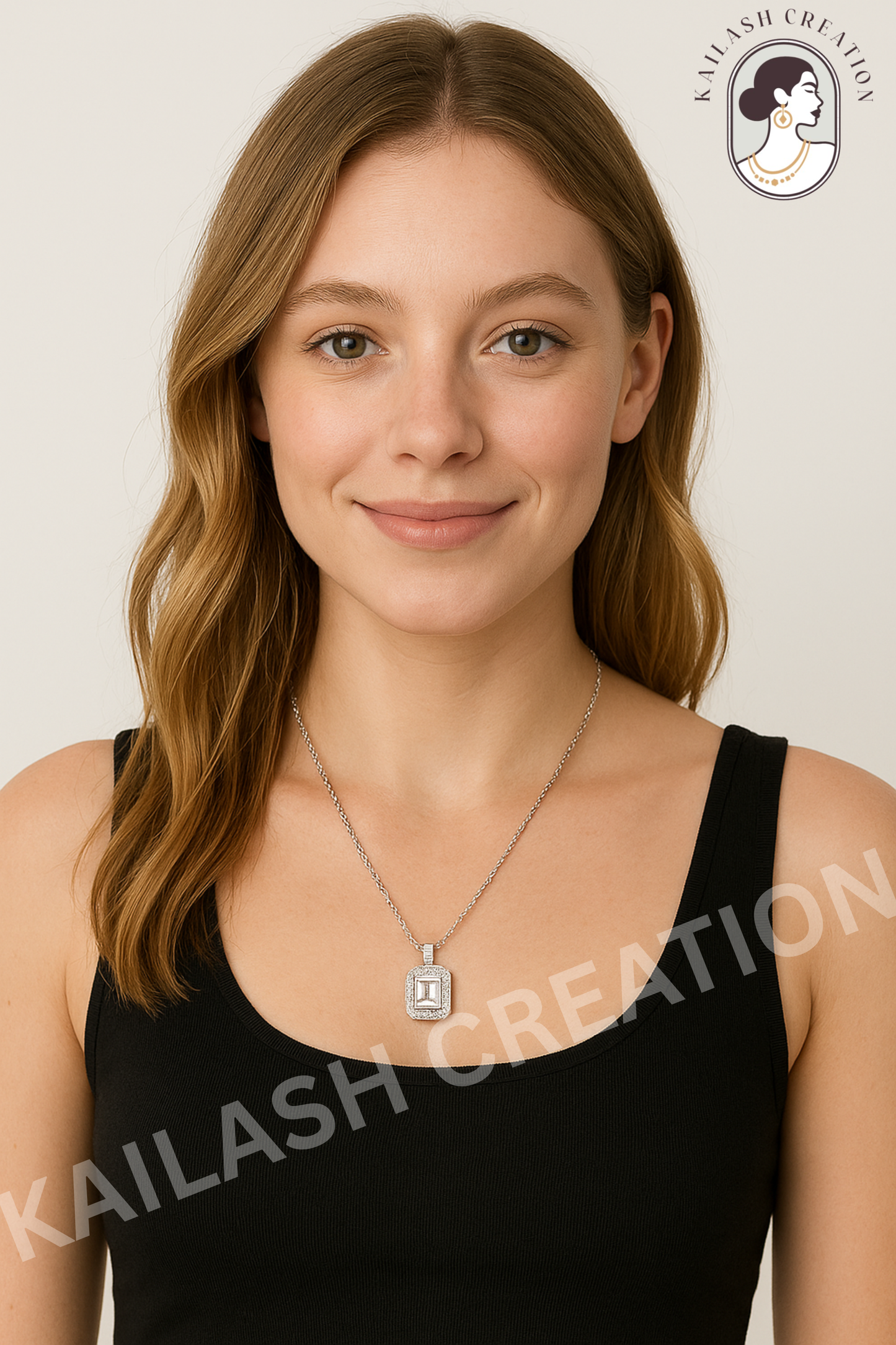 Halo Cut Designs CZ Diamond 18 inches Silver Plated Chain Pendant for women and Girls