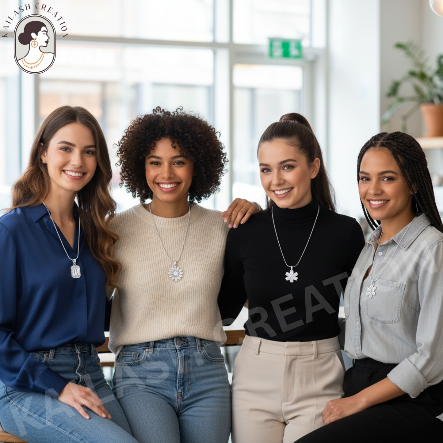 Six Petal Flower CZ Diamond 18 inches Silver Plated Chain Pendant for women and Girls