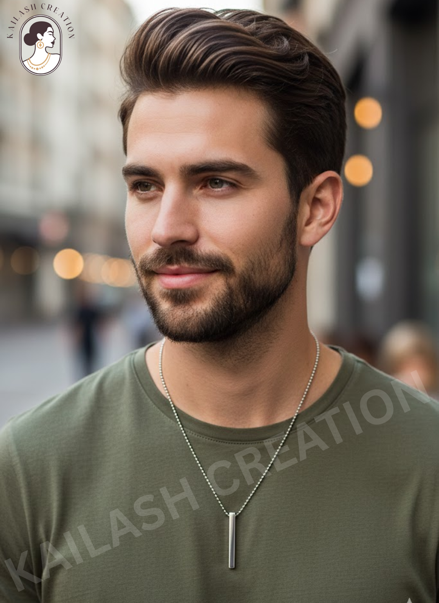 Anti Tarnish 3D Silver Cuboid Vertical Bar Pendant for Men and Boys