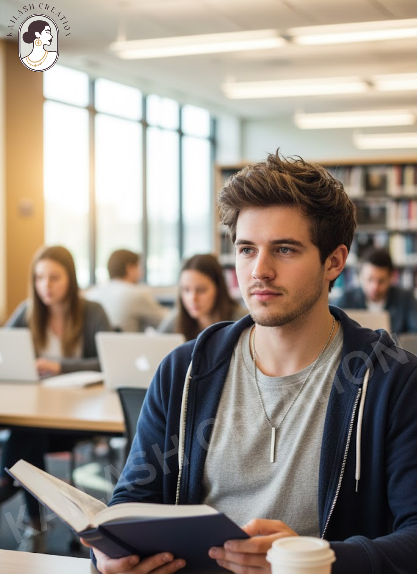 Anti Tarnish 3D Silver Cuboid Vertical Bar Pendant for Men and Boys