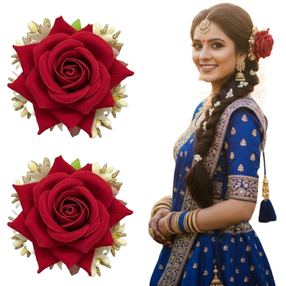 Red Fabric Rose Flower Hair Clip for Women and Girls stylish