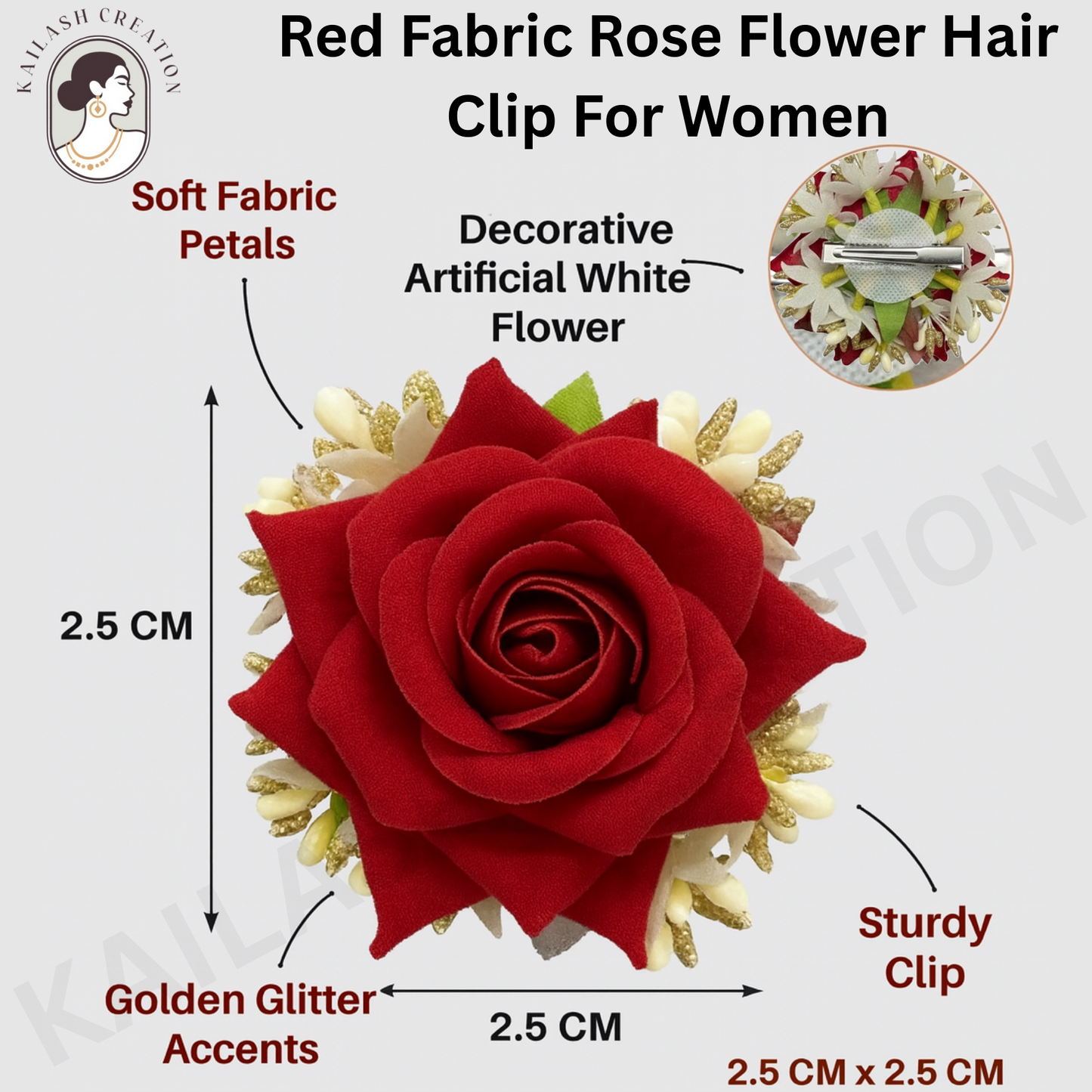 Red Fabric Rose Flower Hair Clip for Women and Girls stylish