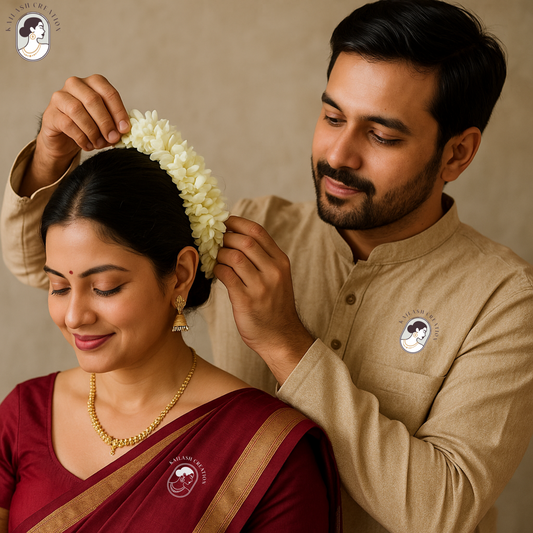 Reusable Artificial Mogra Flower Hair Gajra for Women - Off White - 15 Inches