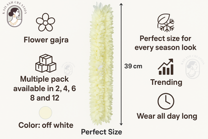 Reusable Artificial Mogra Flower Hair Gajra for Women - Off White - 15 Inches