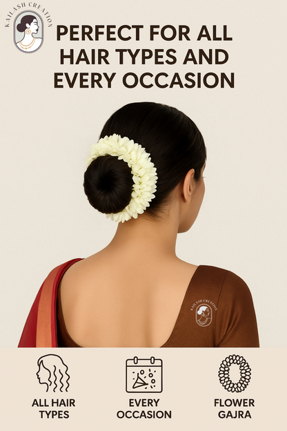 Reusable Artificial Mogra Flower Hair Gajra for Women - Off White - 15 Inches