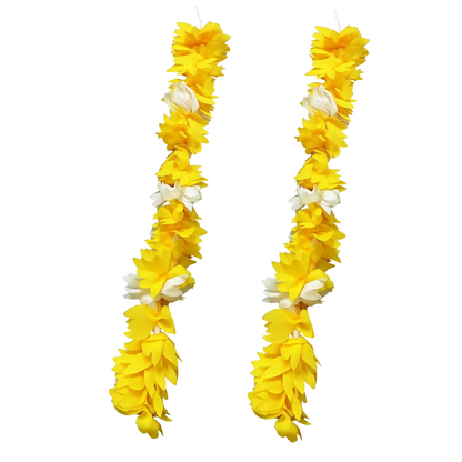Reusable Artificial Mogra Flower Hair Garland for Women - Off White and Yellow - 15 Inches