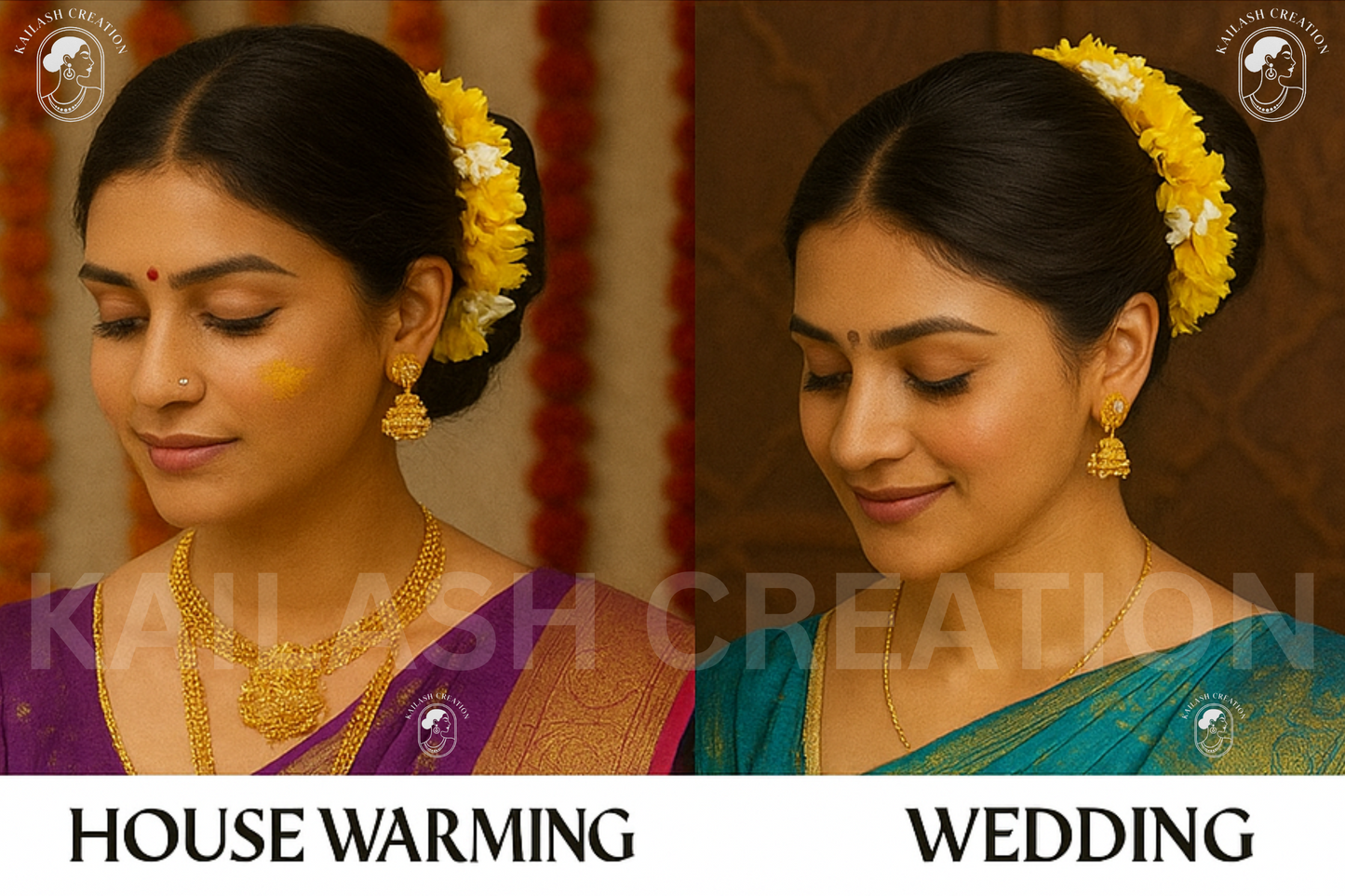 Reusable Artificial Mogra Flower Hair Garland for Women - Off White and Yellow - 15 Inches