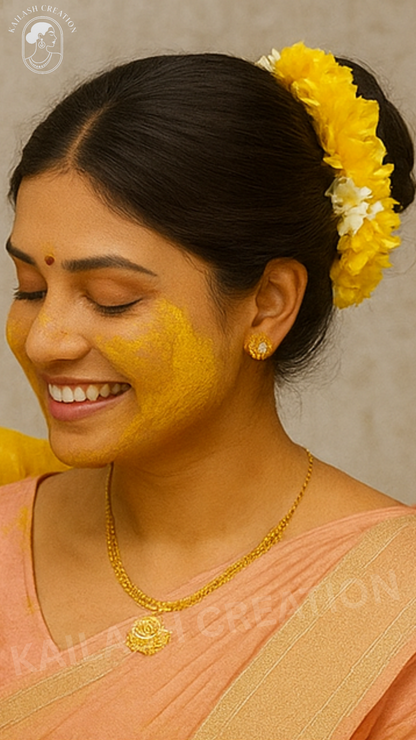 Reusable Artificial Mogra Flower Hair Garland for Women - Off White and Yellow - 15 Inches