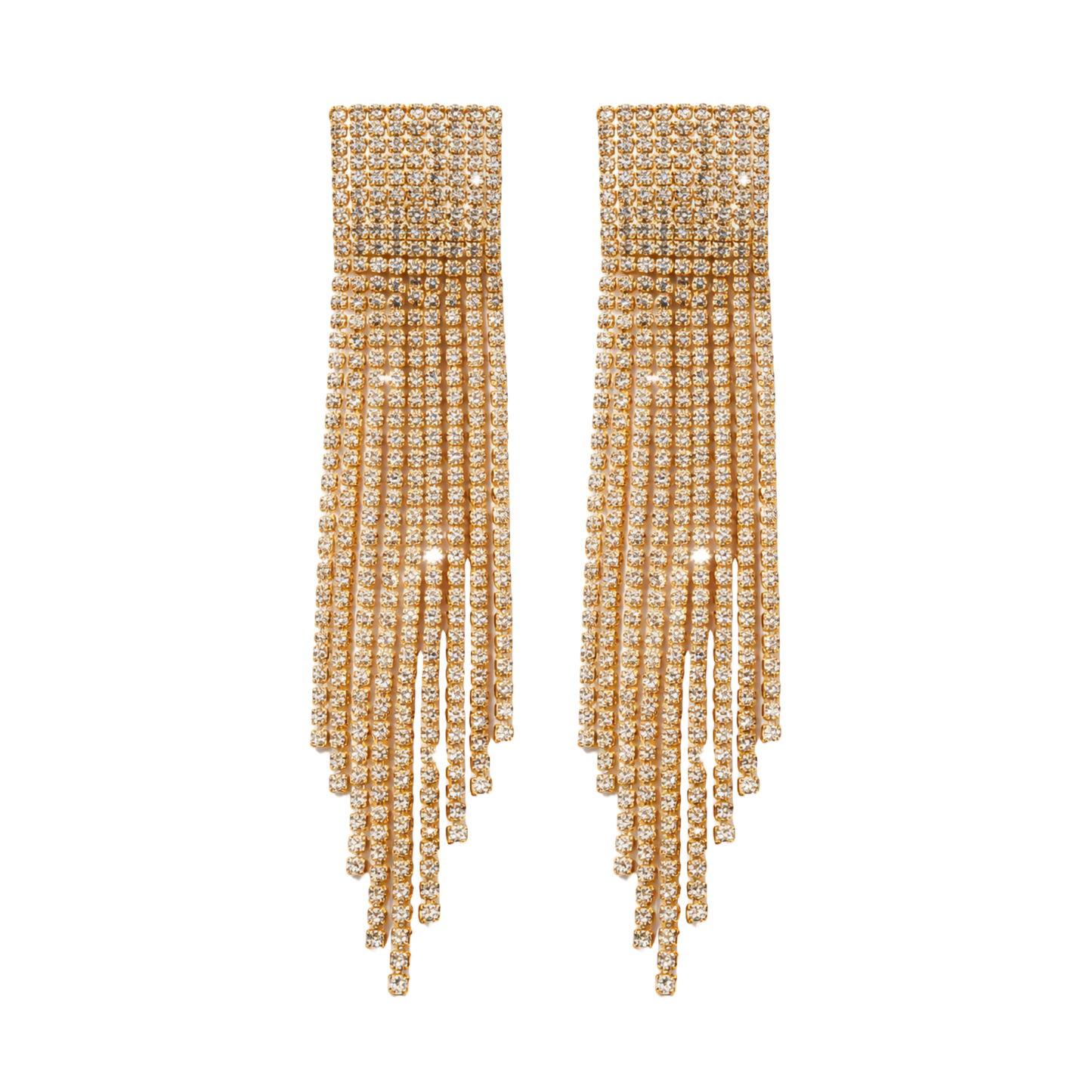 Rhinestone Golden Sparkly Long Crystal Tassel Drop Dangle Earrings for Women